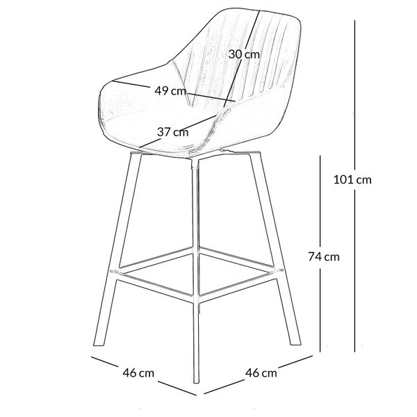 Chaise de bar pivotante noir vielli pieds métal Moss