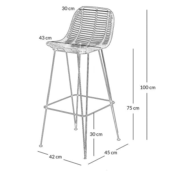 Chaise de bar en rotin naturel et pieds épingles métal Fresh