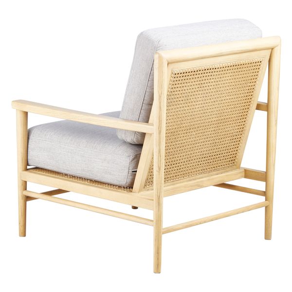 Fauteuil tissu lin gris clair pieds frêne naturel Basil