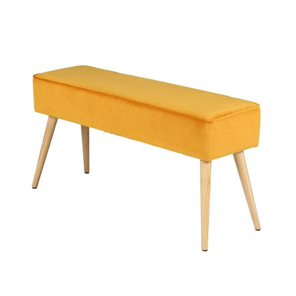 Banc en velours jaune et pieds bois naturel Popy