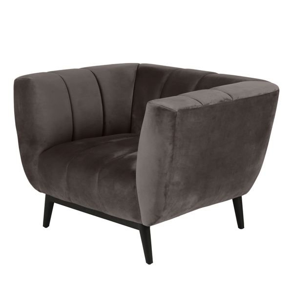 Fauteuil velours gris foncé capitonné Amaro