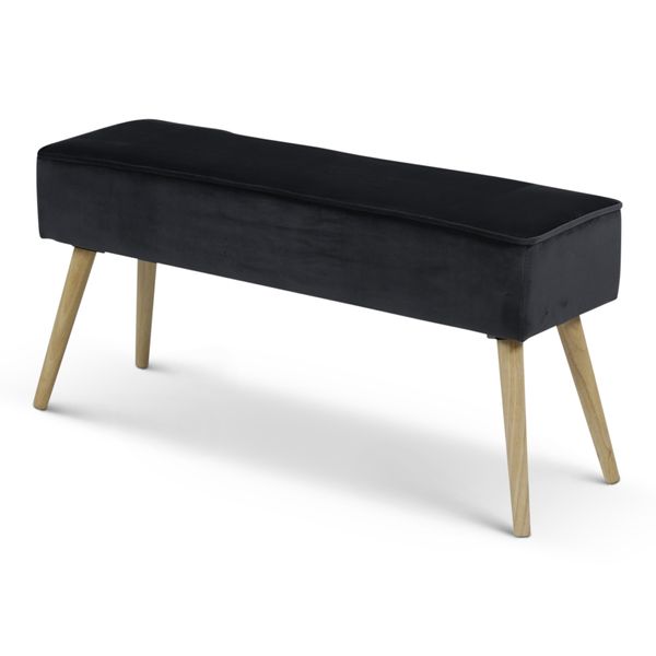 Banc en velours gris foncé et pieds bois naturel Popy