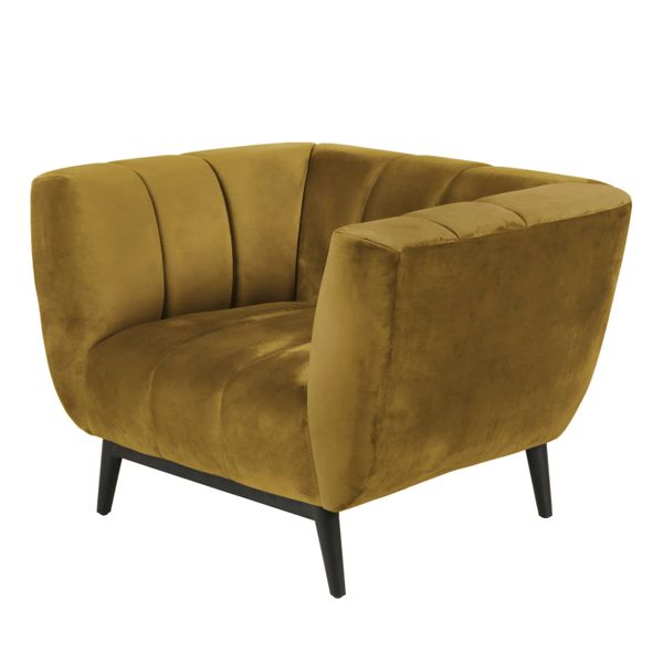 Fauteuil velours ocre pieds métal Amaro