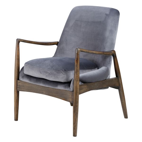 Fauteuil velours gris pieds frêne brûlé Nacho