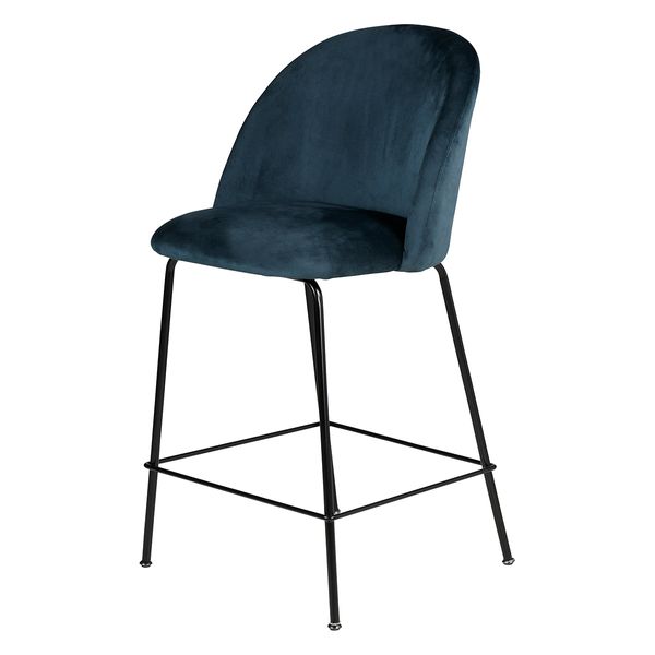 Chaise snack velours gris bleu pieds métal noir YATA