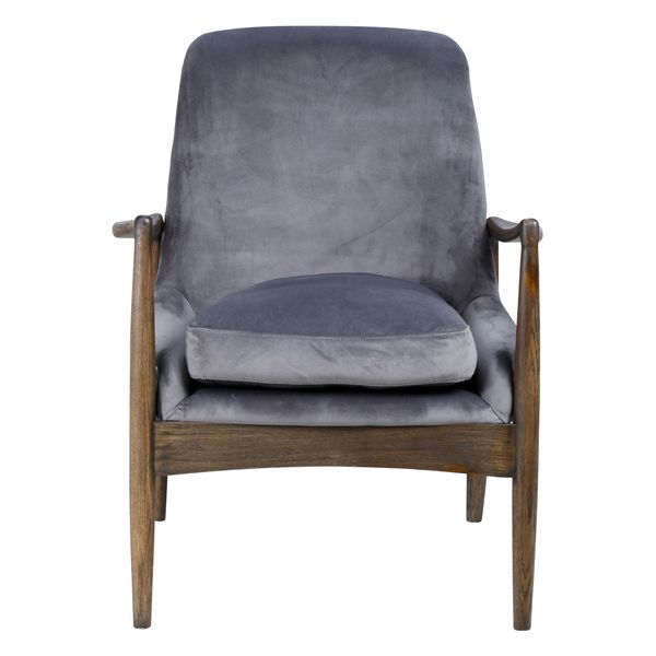 Fauteuil velours gris pieds frêne brûlé Nacho