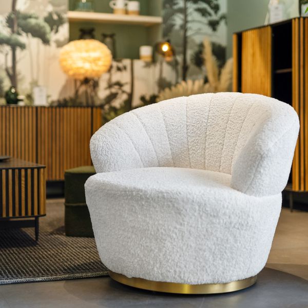 Fauteuil tissu effet mohair crème pivotant Venus