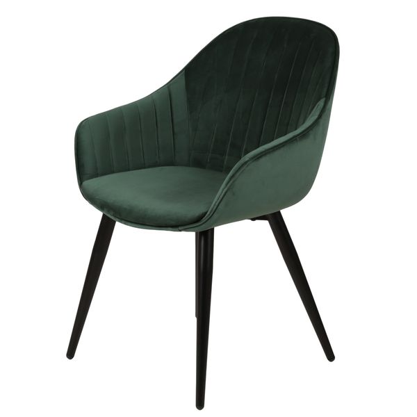 Chaise accoudoirs velours vert foncé piètement métal noir Bari