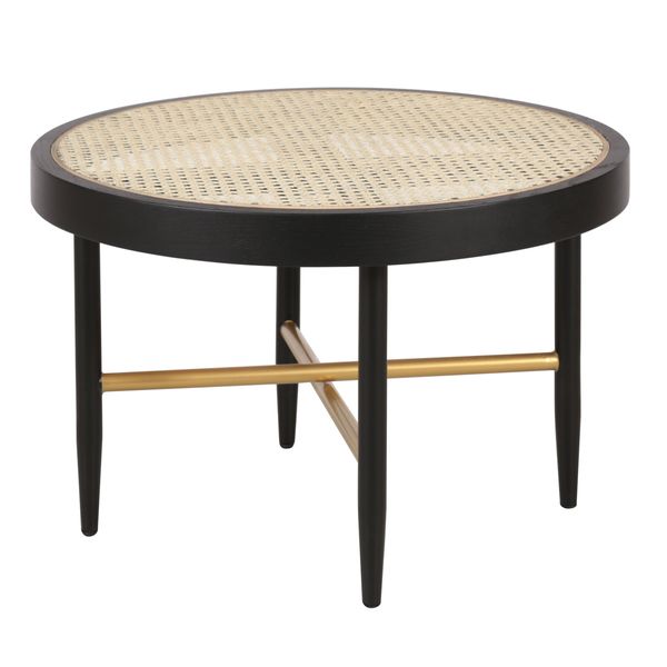 Table basse en cannage naturel et chêne noir ronde Ø 60 cm Exalt