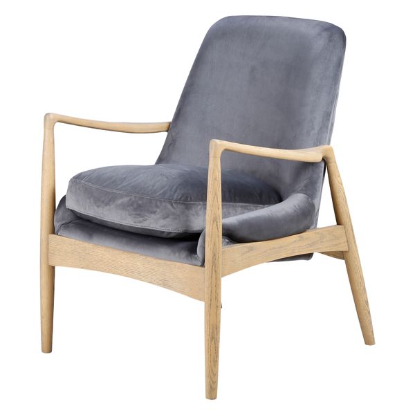 Fauteuil velours gris pieds frêne naturel Nacho