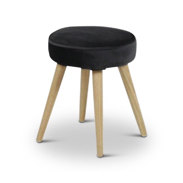 Tabouret velours gris foncé pieds bois naturel Popy