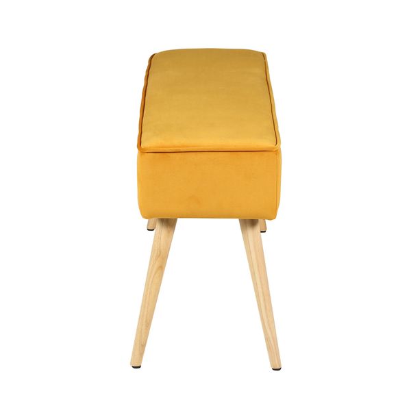 Banc en velours jaune et pieds bois naturel Popy