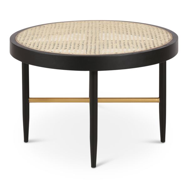 Table basse en cannage naturel et chêne noir ronde Ø 60 cm Exalt