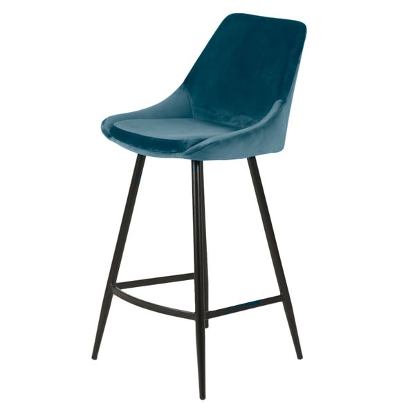 Chaise de bar velours bleu piètement métal bleu h75 BARI