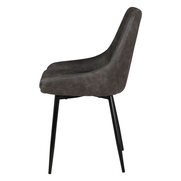 Chaise tissu effet daim gris foncé piètement métal noir BARI