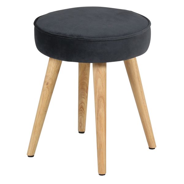 Tabouret velours gris foncé pieds bois naturel Popy