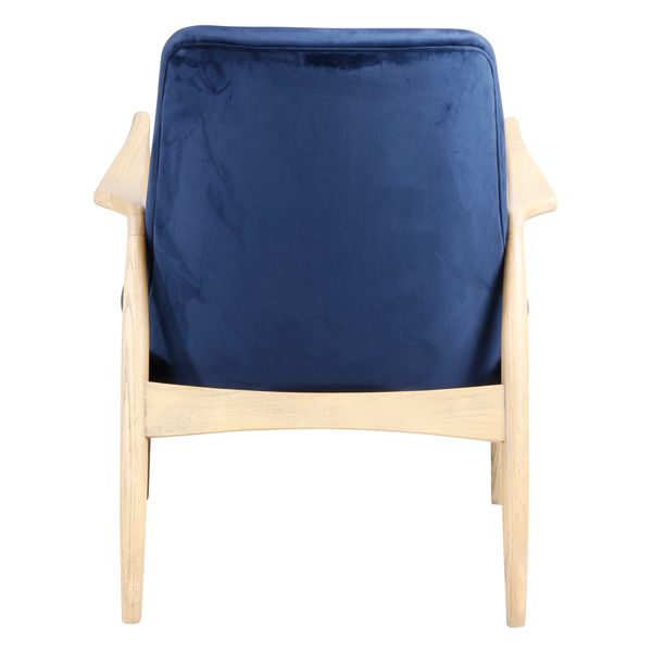 Fauteuil velours bleu foncé pieds frêne naturel Nacho