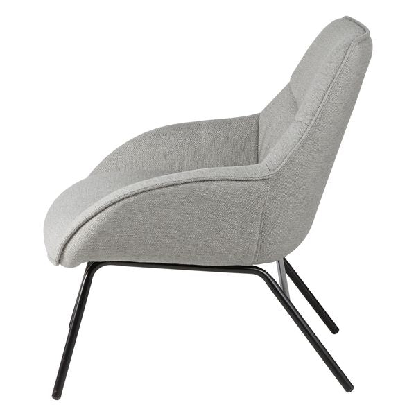 Fauteuil tissu gris clair pieds métal noir Martin