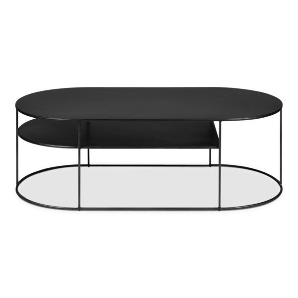 Table basse métal noir ovale 120 cm deux plateaux GRAYSON