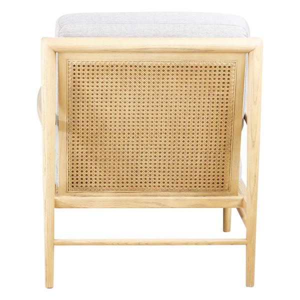 Fauteuil tissu lin gris clair pieds frêne naturel Basil