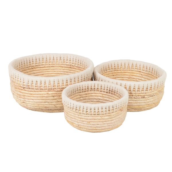 Paniers ronds en tressage Abaca et corde Rop (set de 3)