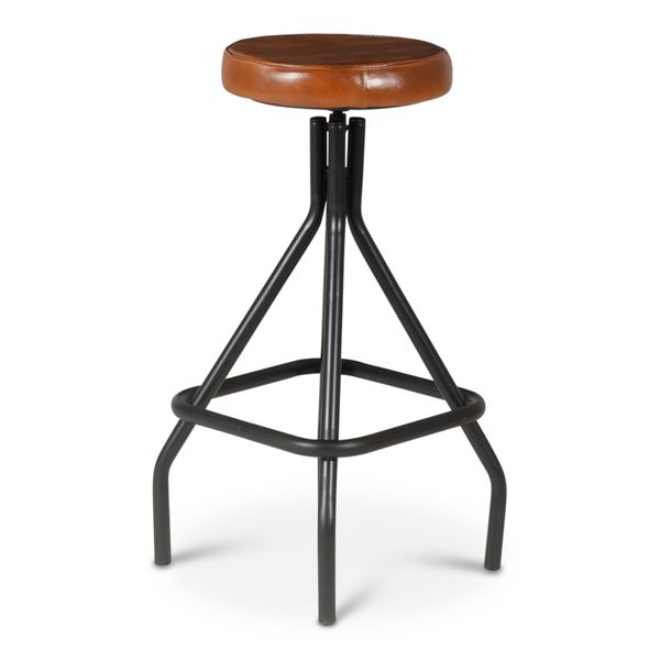 Tabouret de bar en cuir de chèvre et métal marron Montecristo