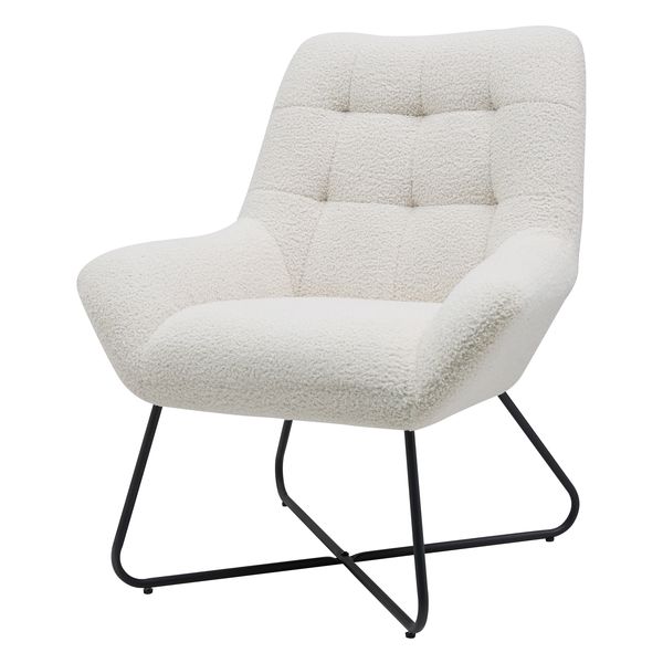 Fauteuil tissu effet laine bouclée blanc Kami