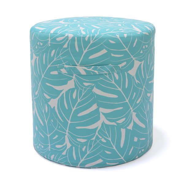 Pouf d'extérieur imprimé feuilles bleu turquoise AZUR