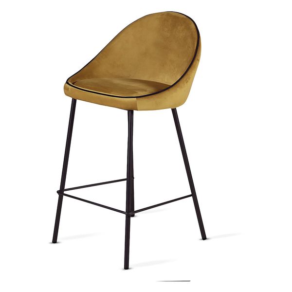 Chaise de bar velours ocre surpiqué design Maya