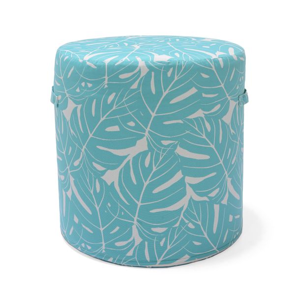 Pouf d'extérieur imprimé feuilles bleu turquoise AZUR