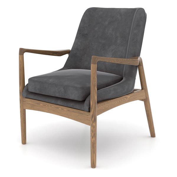 Fauteuil velours gris pieds frêne brûlé Nacho