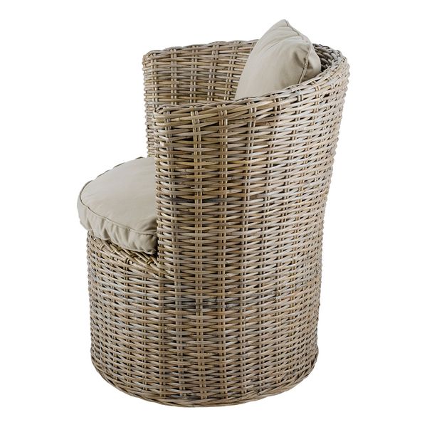 Fauteuil kubu grisé rond et coussin beige Kubu