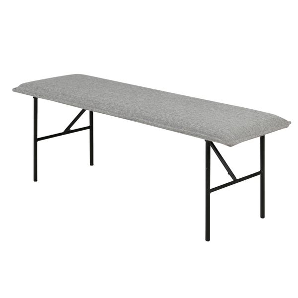 Banc moderne tissu gris clair 134 cm piètement métal noir mat Lucce