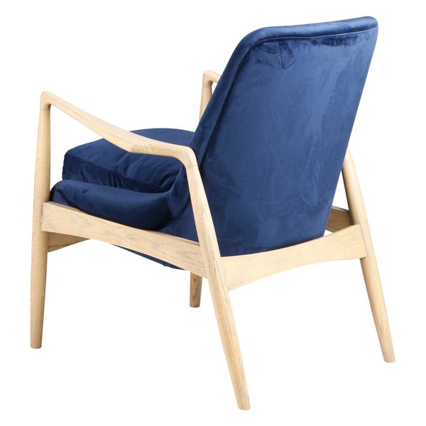 Fauteuil velours bleu foncé pieds frêne naturel Nacho