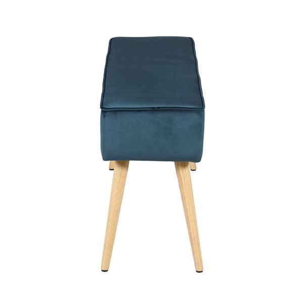 Banc en velours bleu foncé et pieds bois naturel Popy