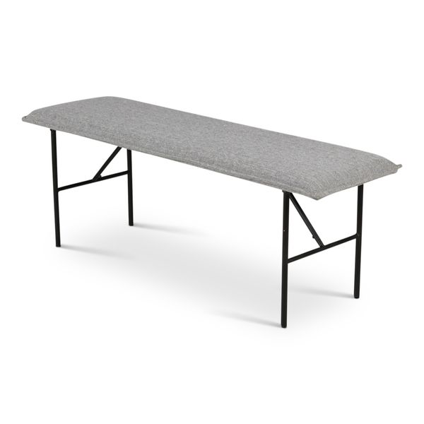 Banc moderne tissu gris clair 134 cm piètement métal noir mat Lucce