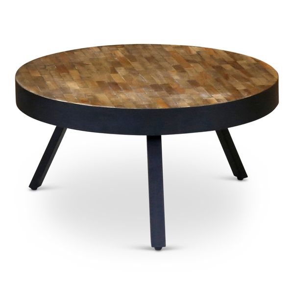 Table basse teck recyclé et métal ronde Ø76 cm WOODY