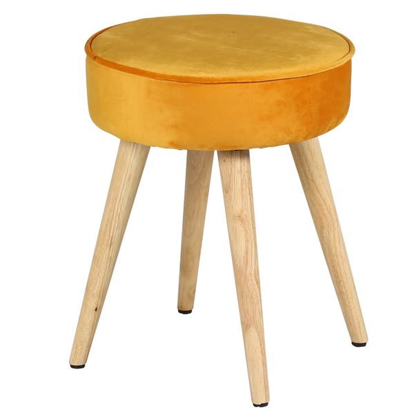 Tabouret en velours moutarde pieds bois naturel Popy