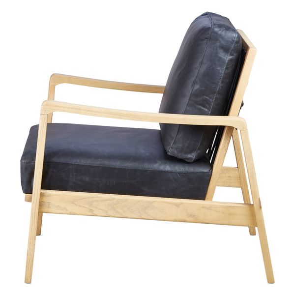 Fauteuil cuir noir pieds frêne naturel Pablo