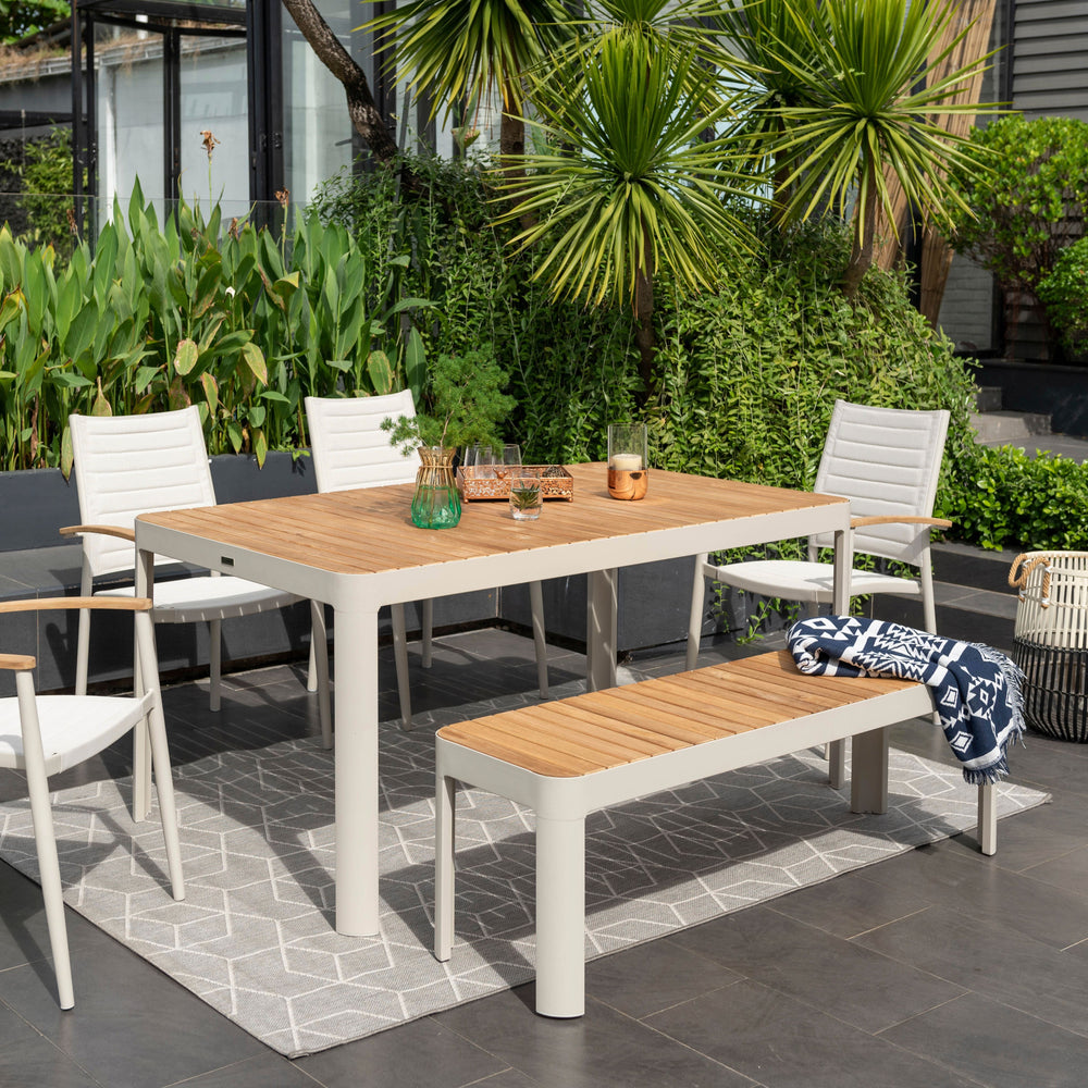 Table de jardin 160 cm eucalyptus et aluminium blanc AZUR