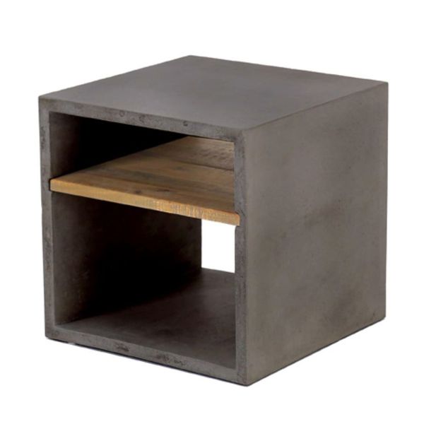 Cube béton et acacia de 40 cm gris foncé 2 niches Hermitage