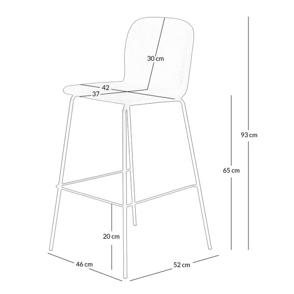 Chaise plan de travail tissu bleu foncé piètement métal h 65 cm SENSE