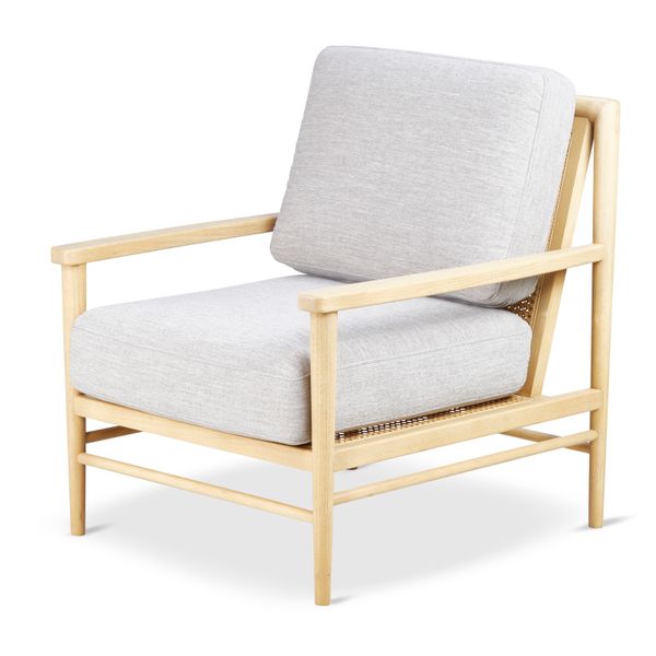 Fauteuil tissu lin gris clair pieds frêne naturel Basil