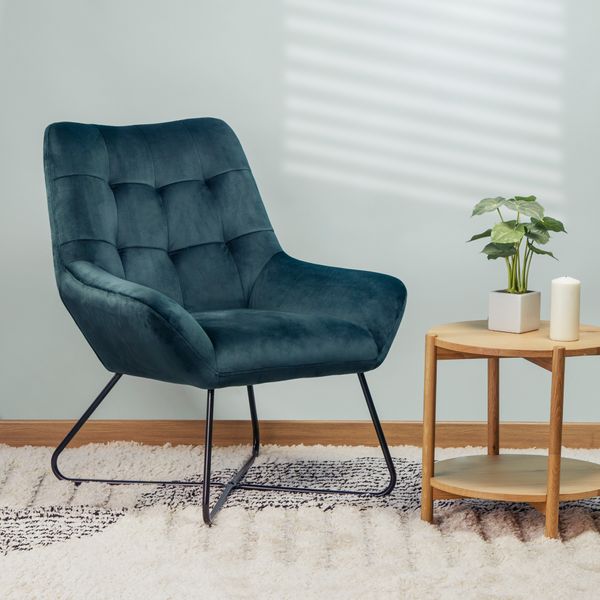 Fauteuil velours gris bleu Kami