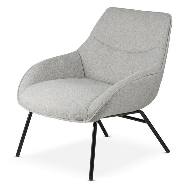 Fauteuil tissu gris clair pieds métal noir Martin