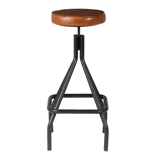 Tabouret de bar en cuir de chèvre et métal marron Montecristo