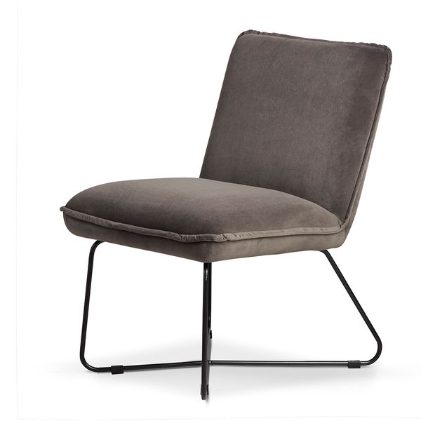 Fauteuil velours gris foncé pieds métal Hall