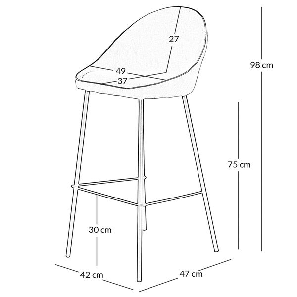 Chaise de bar tissu gris clair et pieds métal Maya