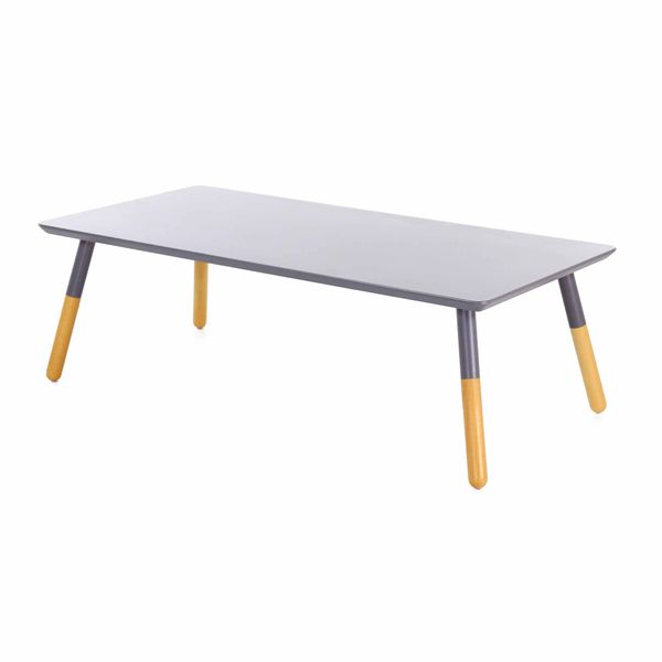 Table basse bois de hêtre et laqué gris rectangulaire 120cm Scandie