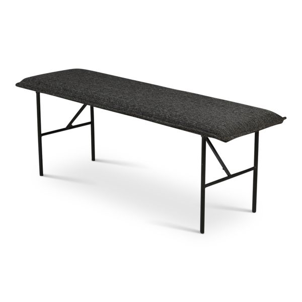 Banc design tissu gris foncé 134 cm piètement métal noir mat Lucce